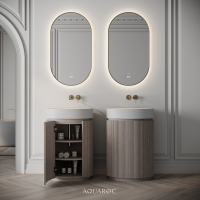 Rotunda Fluted Vanity Unit & Stone Basin 600mm Sabbia Grigio Oak